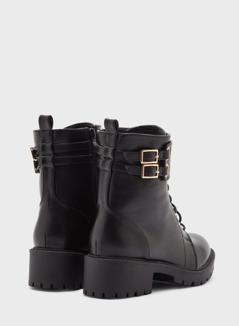 Gold Buckle Detail Military Boot