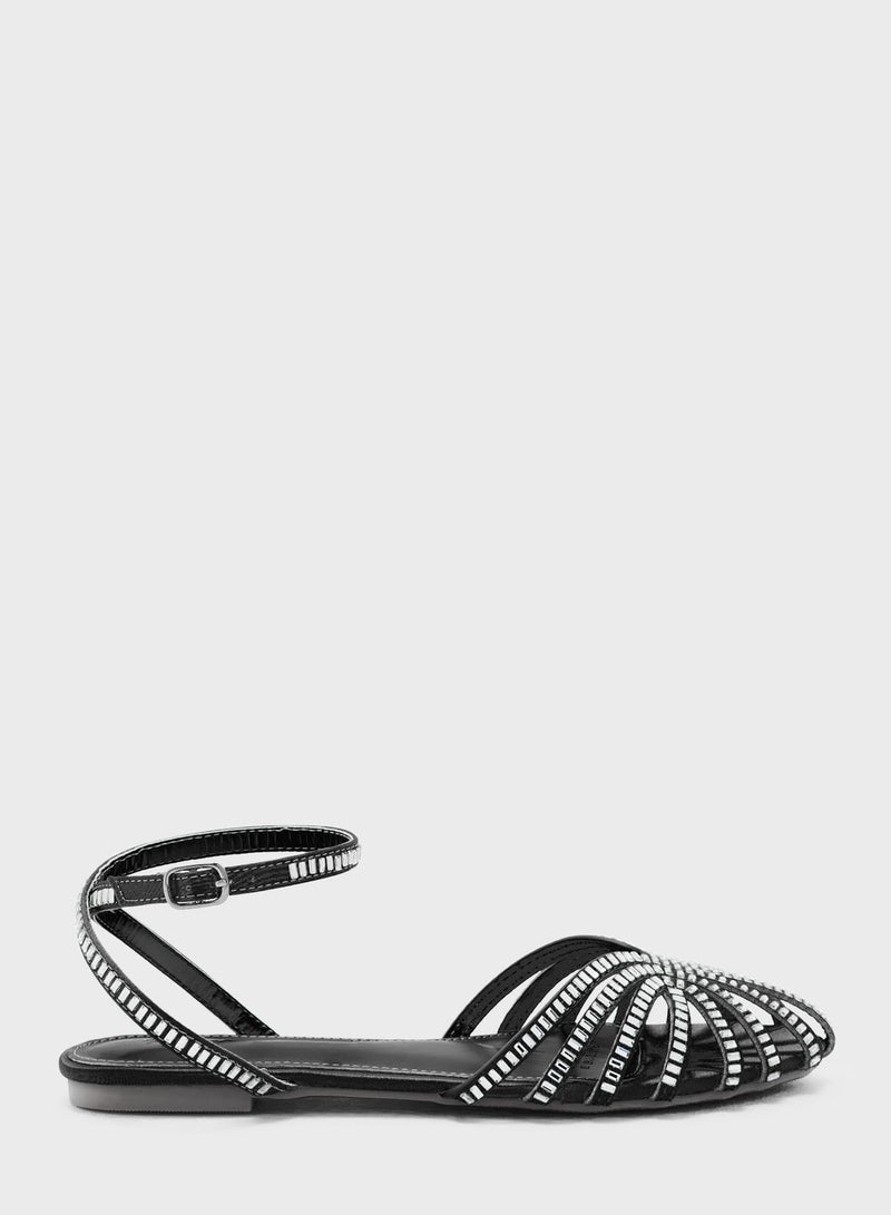 Jeweled Pointed Slingback Flat Shoe