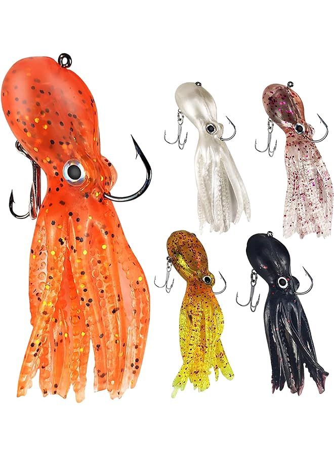 Fishing Lure Set, 5 Pcs Saltwater Fishing Lures Tackle, Octopus Soft Fishing Lure with Skirt Tail, Lingcod Rockfish Jigs for Saltwater Ocean Fishing