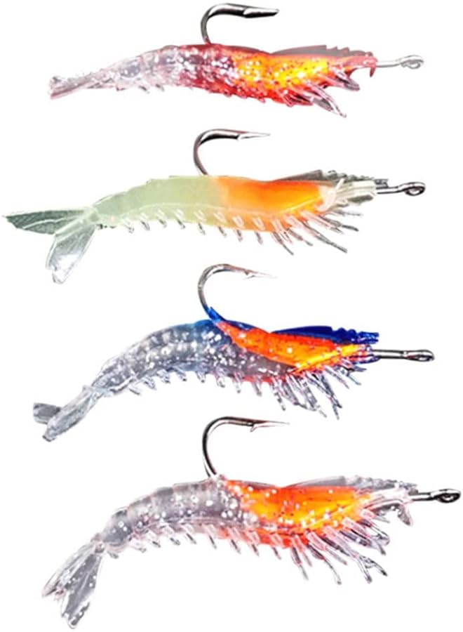 Fishing Lures Set, 4 PCS Floating Lures Life-Like Swimming Swimbait for Trout Bass Perch Pike-Artificial Soft Shrimp Baits Fishing Lures with Hooks Mixed Colors Fishing Gear for Saltwater Freshwater