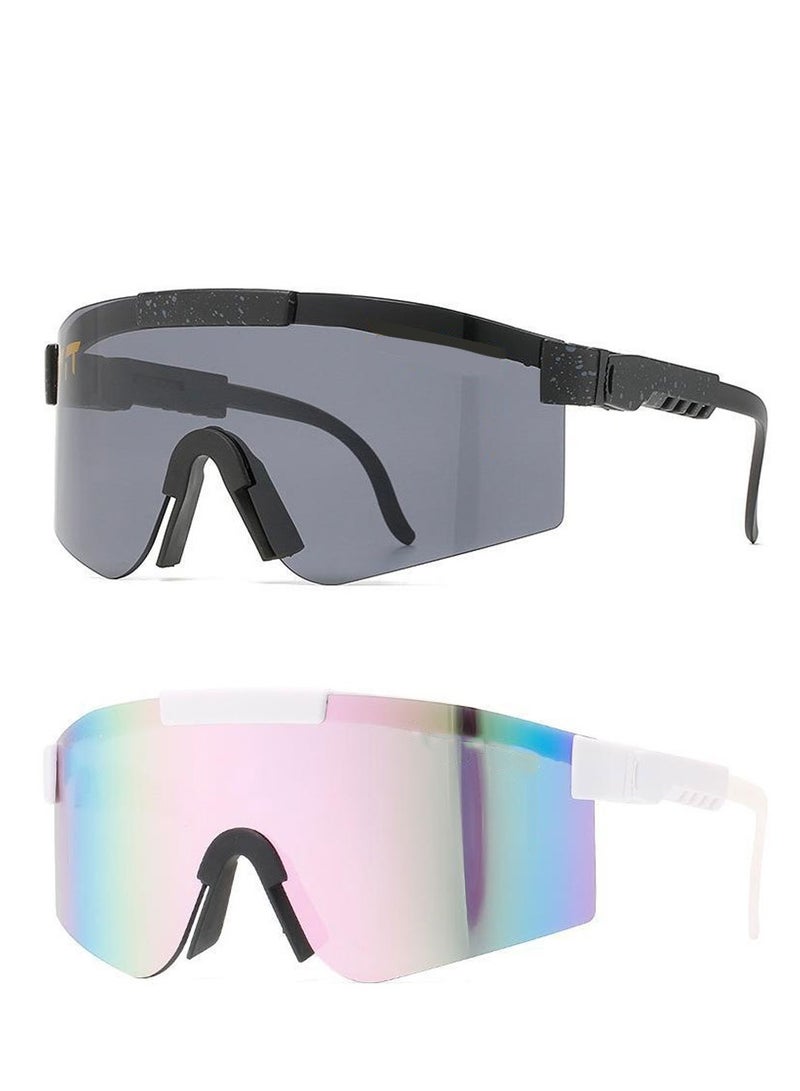Polarized Cycling Glasses for Men Women, 2 Pack UV Protection Sports Frameless Sunglasses, Anti-glare Trendy Sport Glasses UV400 for Cycling, Fishing, Running, Golf, Outdoor Sports