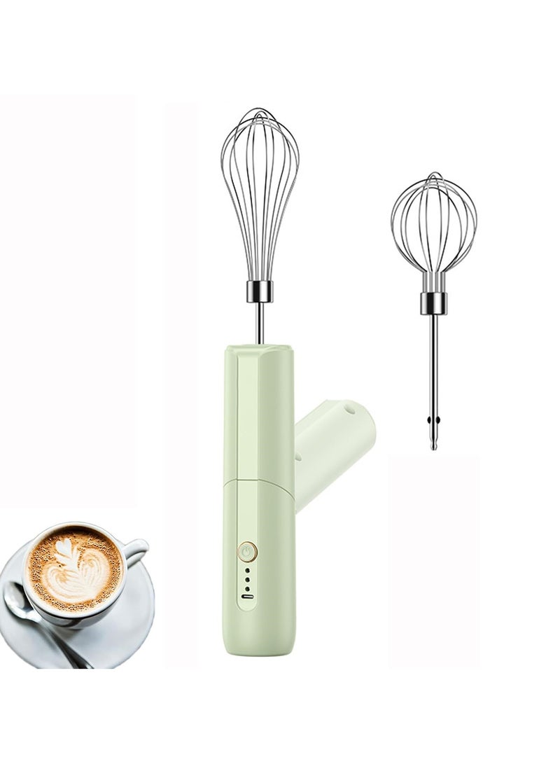 SYOSI Whisk Milk Frother Handheld USB-C Rechargeable Electric Drink Mixer, Whisk Drink Mixer for Lattes Frappe Matcha Hot Chocolate, Egg with 2 Mixer Heads (Green)