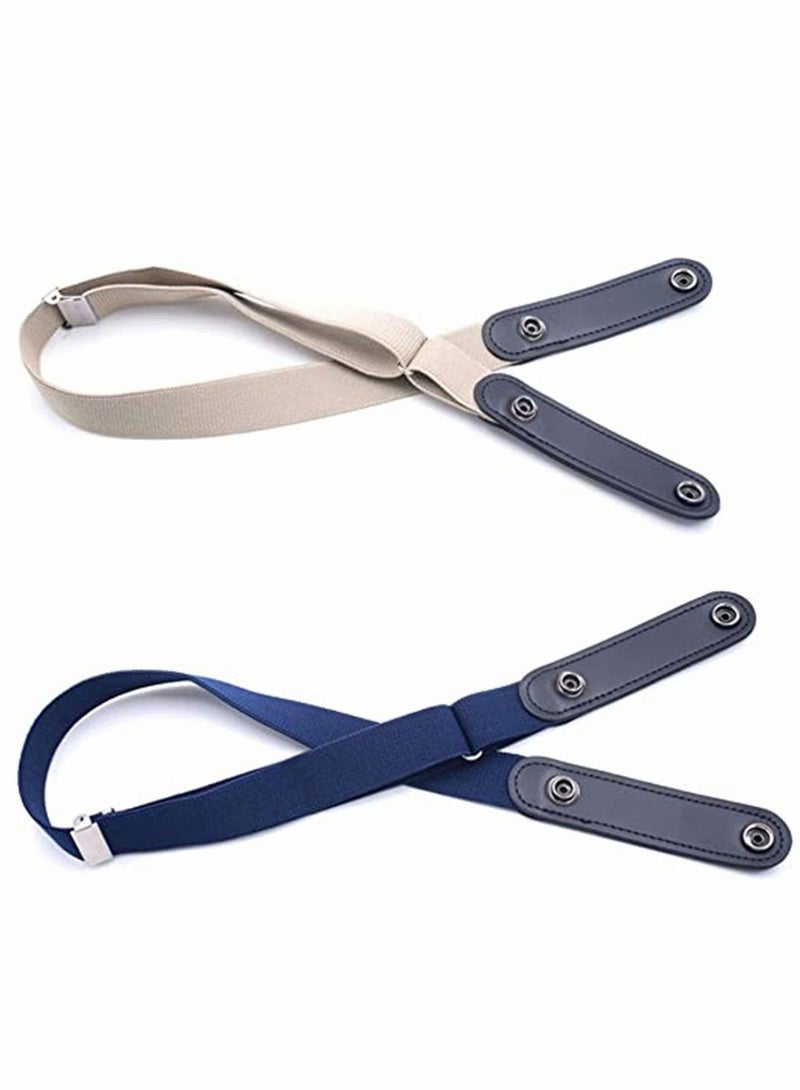 Belts, No Buckle Stretch Belt Adjustable Invisible Belt Elastic Belt No Bulge No Hassle Buckle-free Pant Belt, for Jeans Dresses Women Or Men 2pcs (blue + khaki)