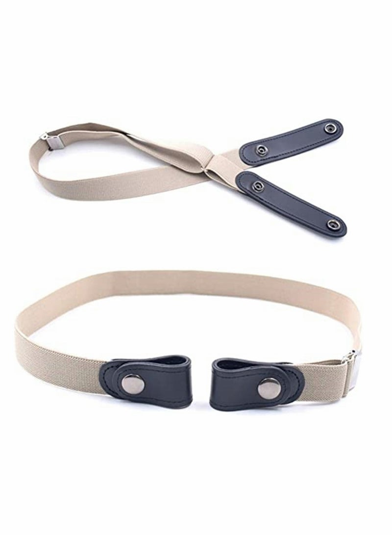 Belts, No Buckle Stretch Belt Adjustable Invisible Belt Elastic Belt No Bulge No Hassle Buckle-free Pant Belt, for Jeans Dresses Women Or Men 2pcs (blue + khaki)