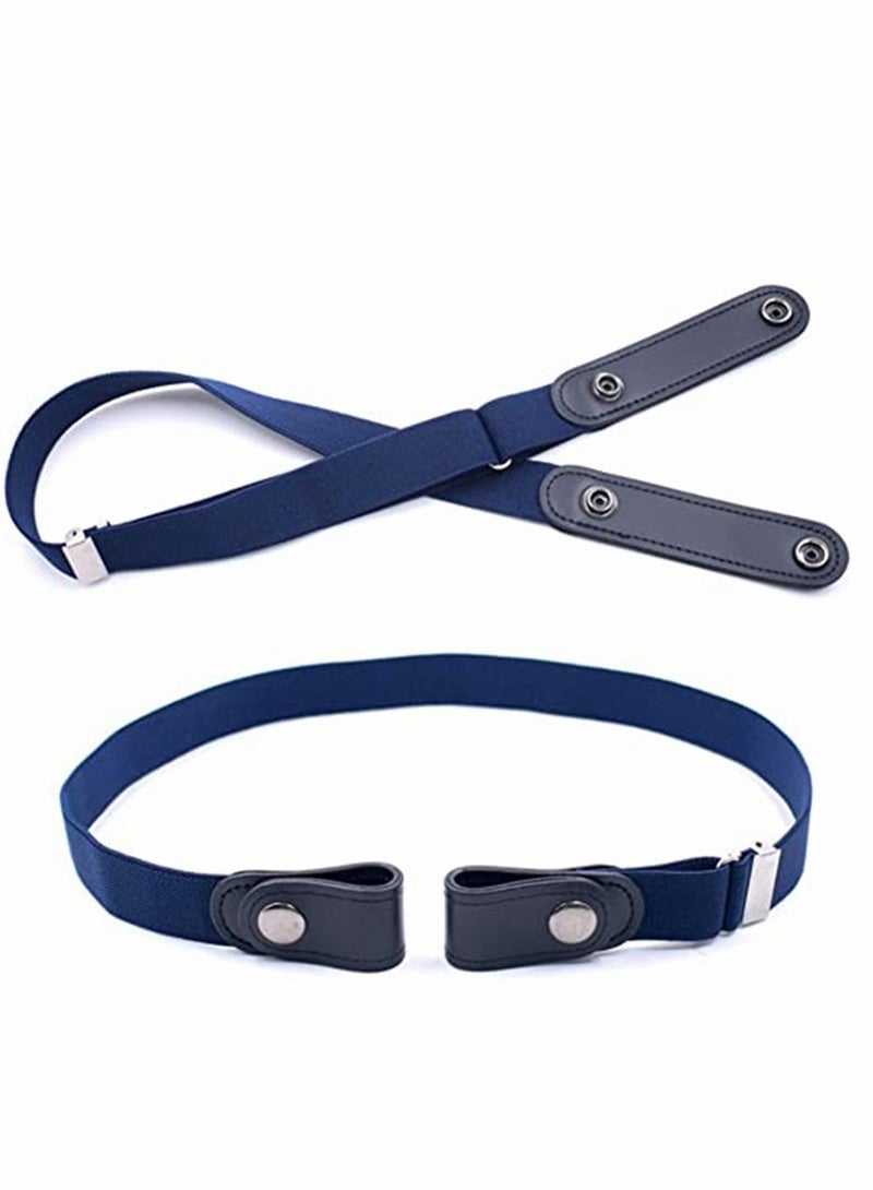 Belts, No Buckle Stretch Belt Adjustable Invisible Belt Elastic Belt No Bulge No Hassle Buckle-free Pant Belt, for Jeans Dresses Women Or Men 2pcs (blue + khaki)