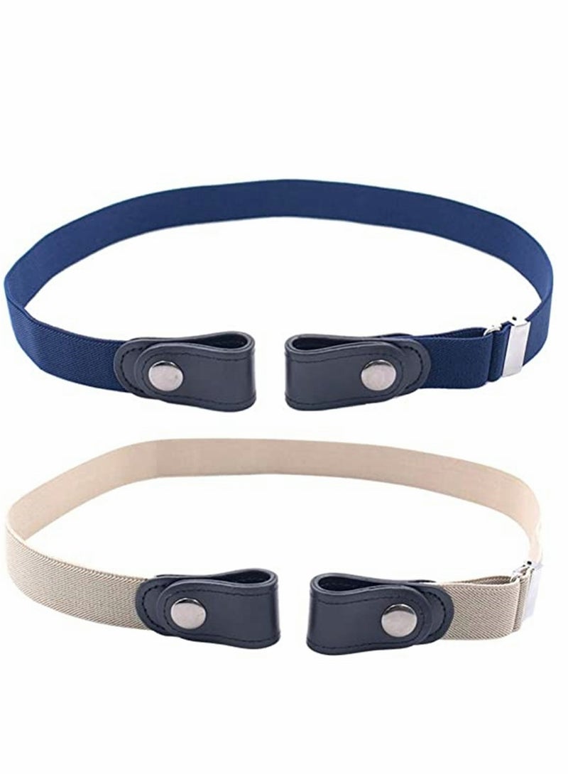 Belts, No Buckle Stretch Belt Adjustable Invisible Belt Elastic Belt No Bulge No Hassle Buckle-free Pant Belt, for Jeans Dresses Women Or Men 2pcs (blue + khaki)