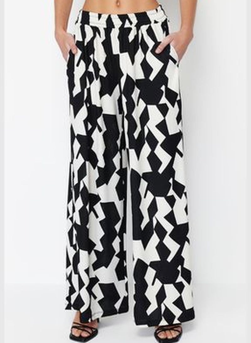 Multicolored Geometric Patterned Wide Leg Ribbed Stretch Trousers TWOSS24PL00075