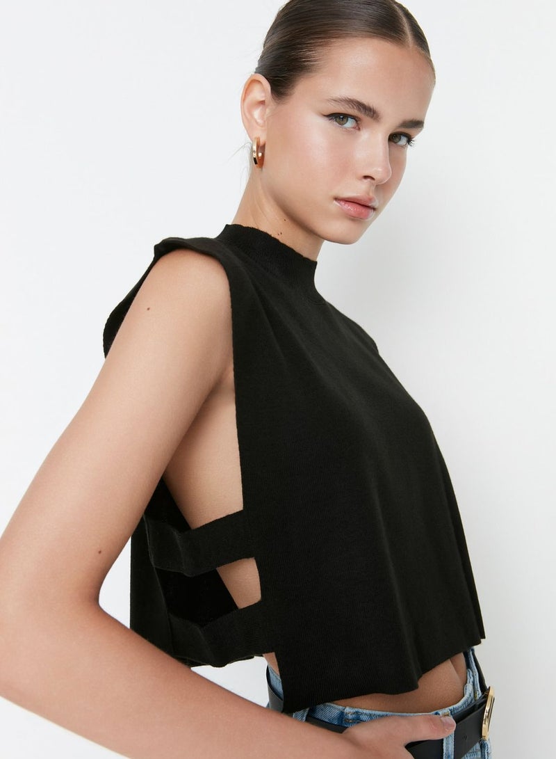 High Neck Side Cut Out Cropped Top