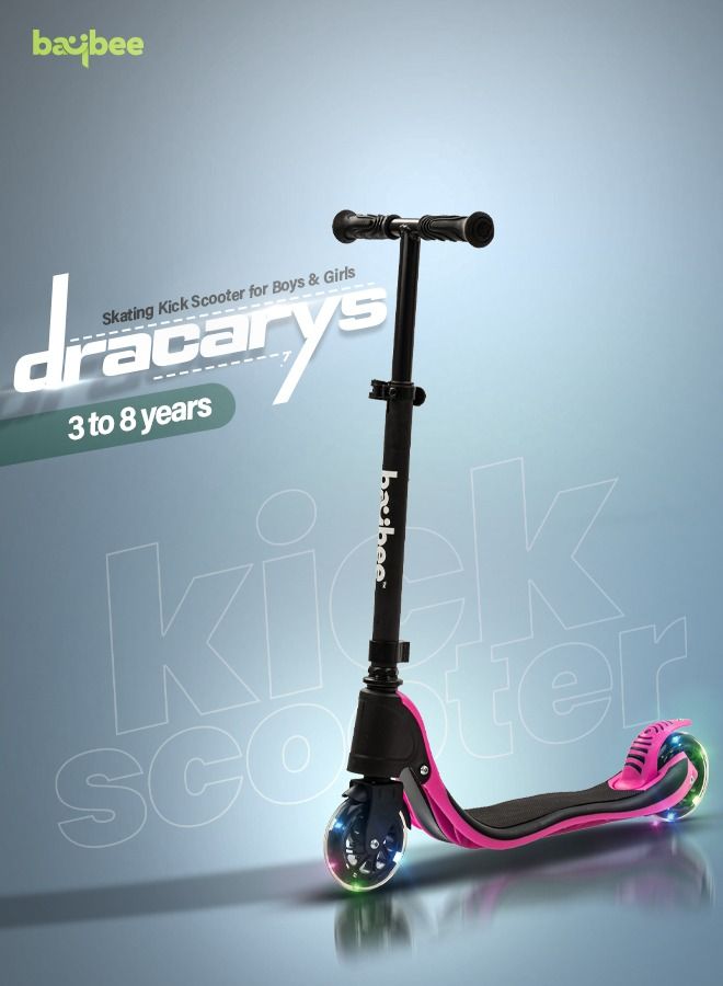 Dracarys Skate Scooter For Kids 2 Wheel Kids Scooter With Three Height Adjustable Handle Flashing Led Pu Wheels Rubber Deck Kick Scooter Runner Scooter For Kids 3 To 8 Years Boys Girls Pink