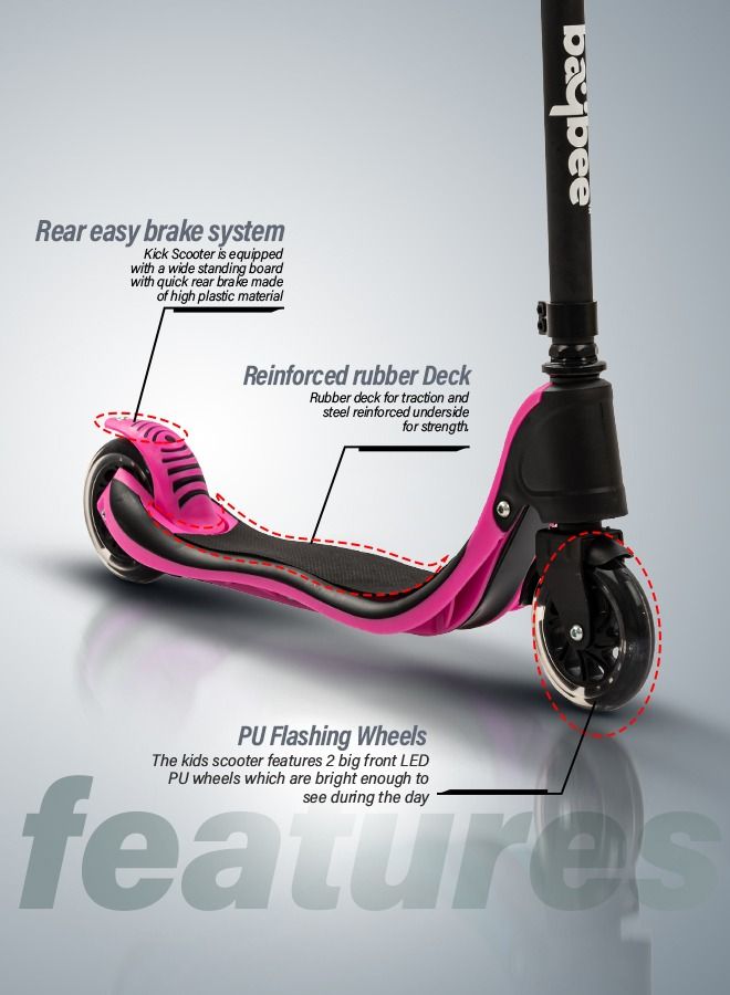 Dracarys Skate Scooter For Kids 2 Wheel Kids Scooter With Three Height Adjustable Handle Flashing Led Pu Wheels Rubber Deck Kick Scooter Runner Scooter For Kids 3 To 8 Years Boys Girls Pink