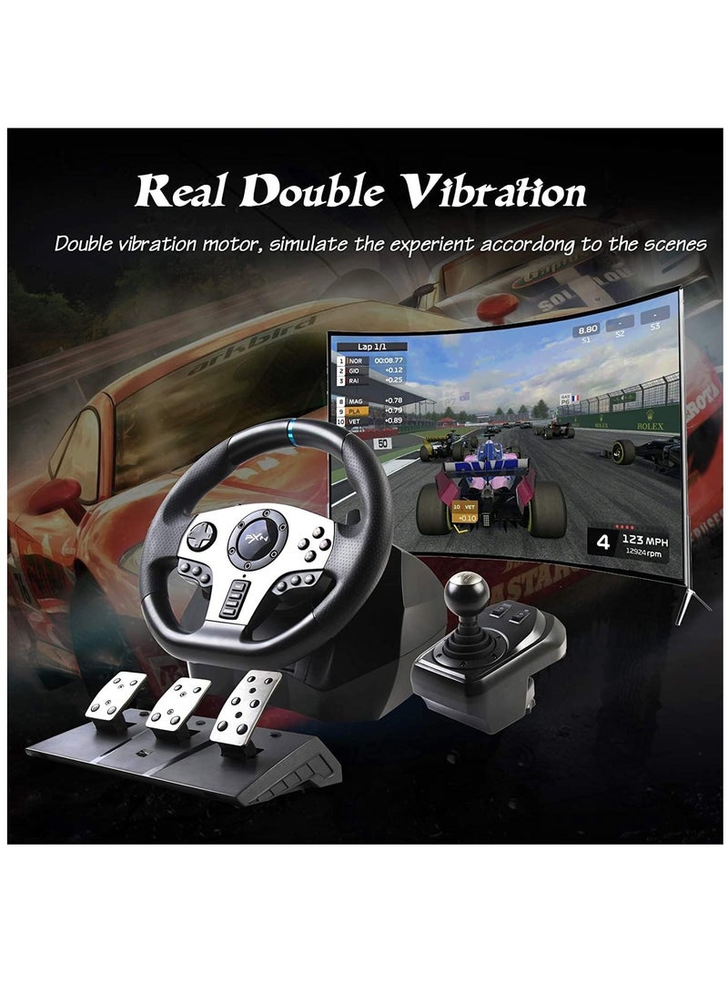 Racing Wheel Dual-Motor Feedback Driving with Pedals and Shifter for PS4, PC, Xbox One, Xbox Series S/X, and Nintendo Switch