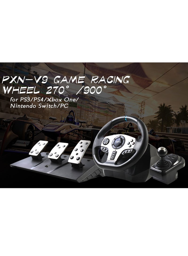 Racing Wheel Dual-Motor Feedback Driving with Pedals and Shifter for PS4, PC, Xbox One, Xbox Series S/X, and Nintendo Switch