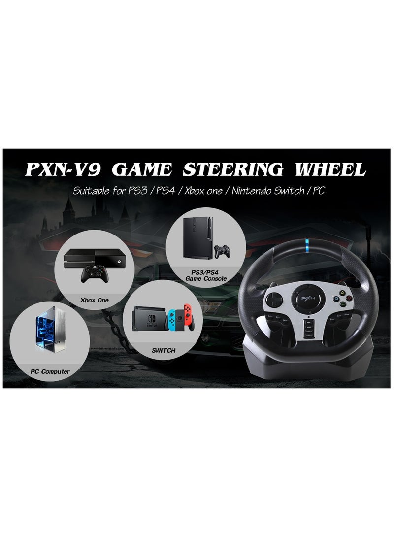 Racing Wheel Dual-Motor Feedback Driving with Pedals and Shifter for PS4, PC, Xbox One, Xbox Series S/X, and Nintendo Switch