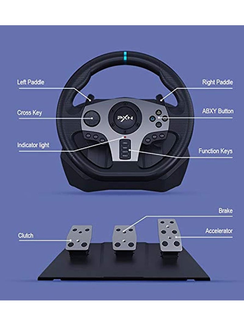 Racing Wheel Dual-Motor Feedback Driving with Pedals and Shifter for PS4, PC, Xbox One, Xbox Series S/X, and Nintendo Switch