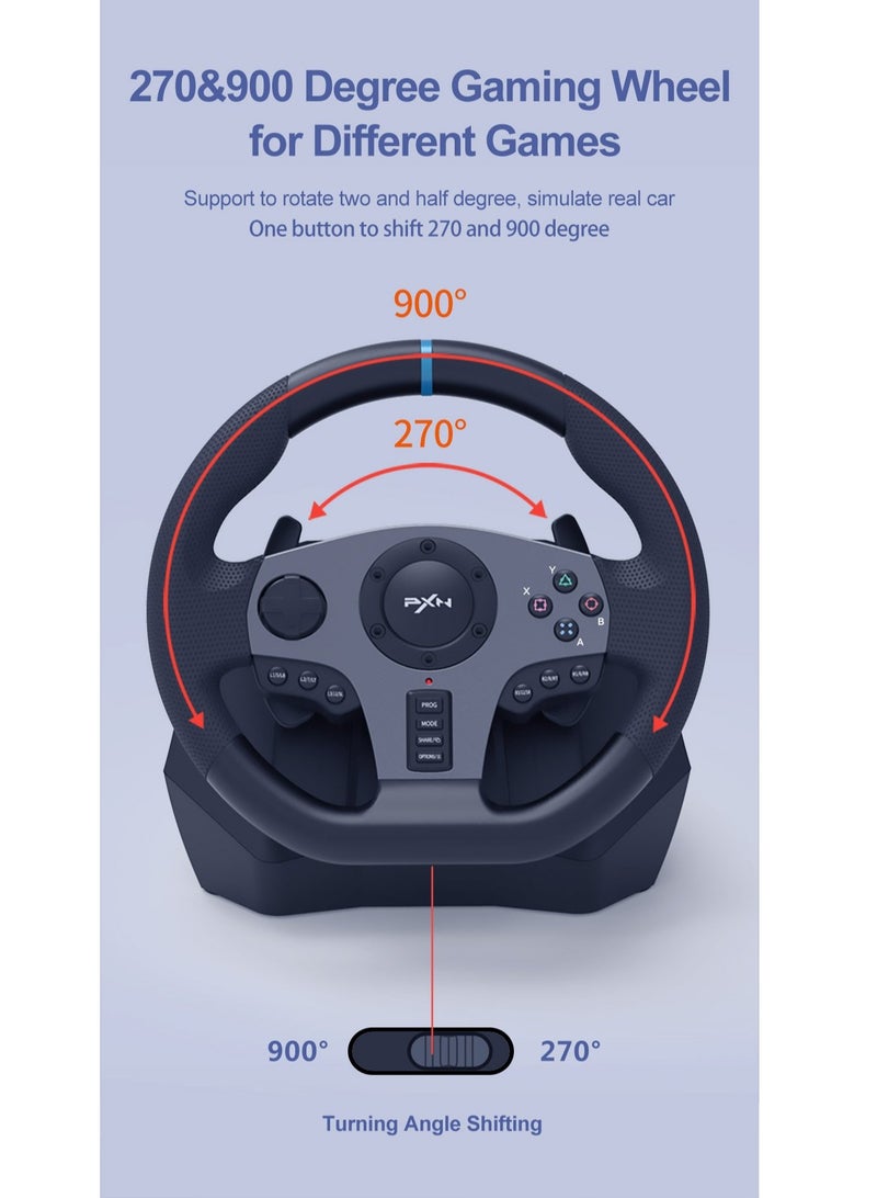 Racing Wheel Dual-Motor Feedback Driving with Pedals and Shifter for PS4, PC, Xbox One, Xbox Series S/X, and Nintendo Switch