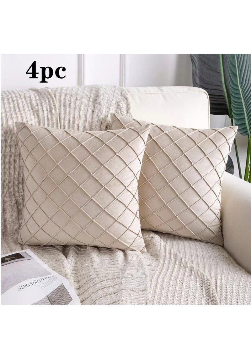 4-Piece Plush Pillow Cover Throw Pillowcase Sofa Pillow Cover Beige 45x45 Centimeter