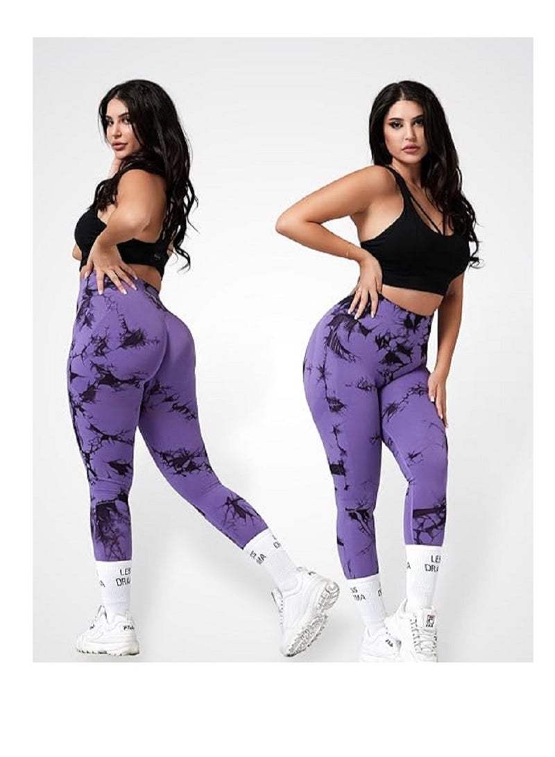 LESS DRAMA Curve-Hugging Marble Leggings for Women | High Waisted Hip Lift Leggings | Workout Yoga Tummy Control Compression Pants | Anti-Cellulite Athleisure Tights