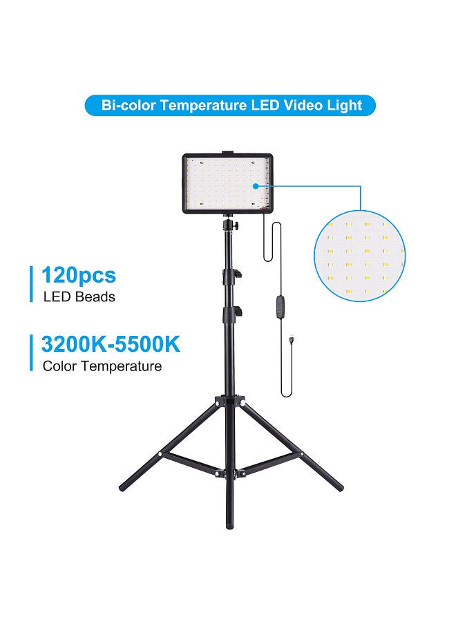 2 Pack USB LED Video Lights Kit with 3200K-5500K Fill Lights Dimmable 172cm/67.7in Light Stands Flexible Ballheads Color Filters