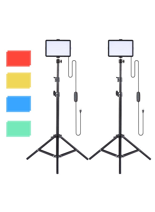 2 Pack USB LED Video Lights Kit with 3200K-5500K Fill Lights Dimmable 172cm/67.7in Light Stands Flexible Ballheads Color Filters