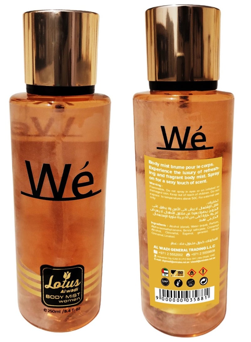 Lotus Al Wadi Wé Fragrance Body Mist Women Collection for Long-Lasting Odor Protection 8.4 Ounce (6 piece Gift Set)
