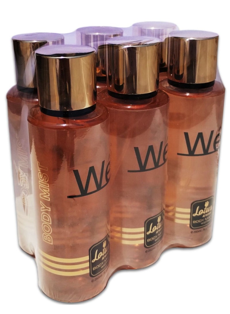 Lotus Al Wadi Wé Fragrance Body Mist Women Collection for Long-Lasting Odor Protection 8.4 Ounce (6 piece Gift Set)