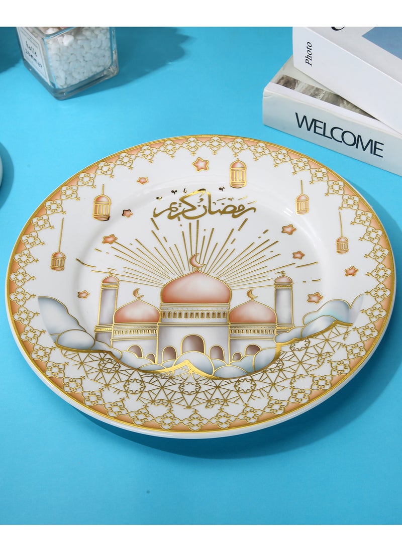 Liying 6Pcs Ramadan Dessert Plate Set 21*21CM (S) for Ceramic Serving Display Decoration, Ramadan Decorations for Table, Dessert Tray, Ramadan Serving Plate, Display Holder Decor Ornament Plate
