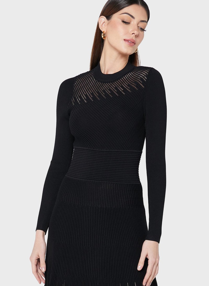 Textured A-Line Midi Dress