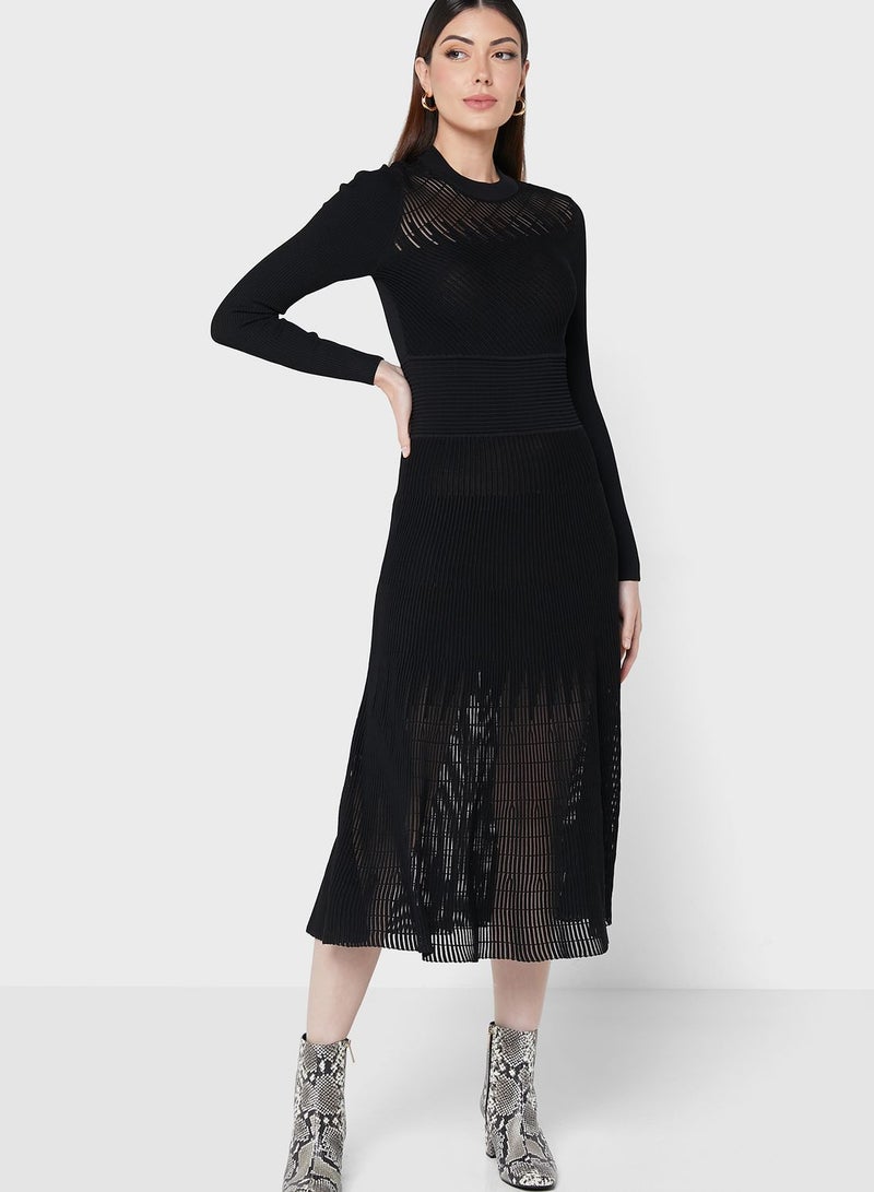 Textured A-Line Midi Dress