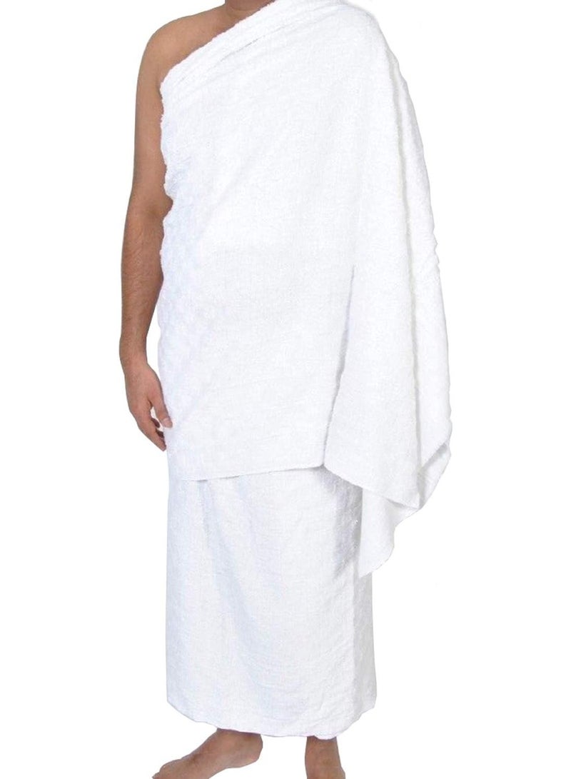 Ihram clothing for men for Hajj and Umrah - 2 towels, white - Natural sanitary towels 100% pure combed cotton large size Width 42 X Height 82-Weight 1200 g