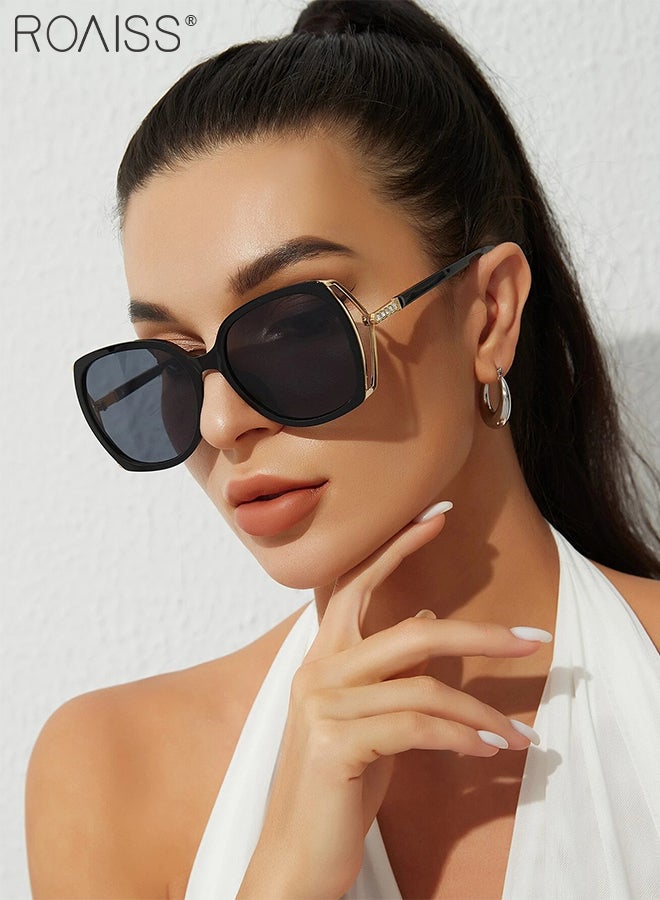 Women's Square Sunglasses, UV400 Protection Sun Glasses with Rhinestone-Encrusted Frame, Oversize Fashion Anti-glare Sun Shades for Women with Glasses Case, 56mm, Black