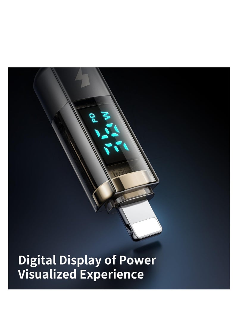 USB-C to Lightning Cable, 36W Transparent Data Cable PD Charger Digital Display, Auto Power Off Dual Core Protection, High Speed Data Transfer, for iPhone
