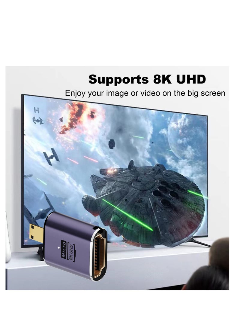 Micro HDMI to HDMI Adapter, 3 Pcs 8K 90 Degree Left and Right Angle, Micro HDMI Male to HDMI Female Cable, for Sony A6000, Raspberry Pi 4, GoPro Hero 7 and Other Sport Camera
