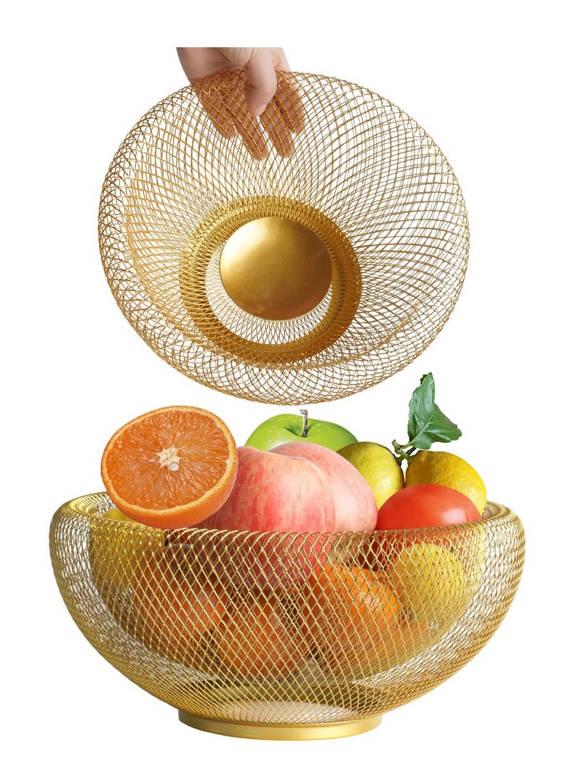 Metal Fruit Basket, Mesh Fruit Bowl,Fruit and Vegetable Holders for Countertops, for Bread Vegetables Fruits snacks (2Pcs 5.6