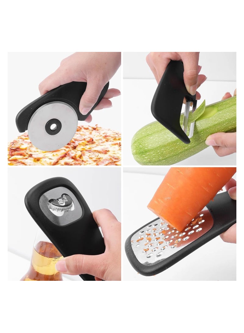 6 Pcs Stainless Steel Bladed, Kitchen Gadget Set, Including Grater, Pizza Slicer, Can Opener, Peeler, Cheese Shaver, Herb Stripper, for Small Kitchens, Back To School Dormitary, Bridal Showers
