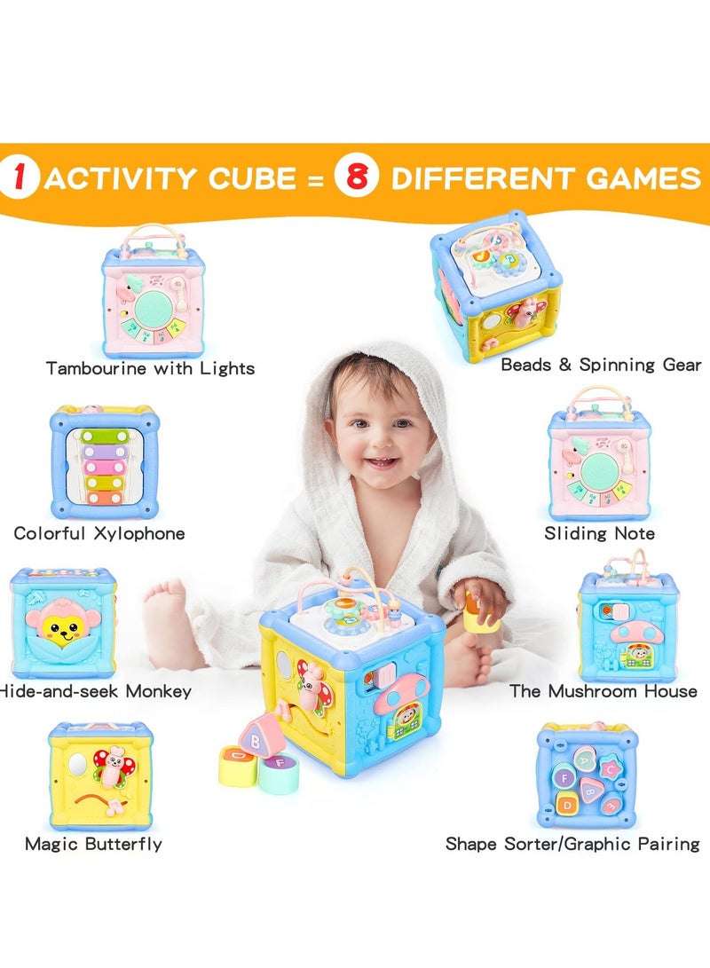 8-in-1 Activity Cube for  1 Year Old Baby, Baby Early Learning Toy with Shape Sorter & Bead Maze, Busy Cube for Toddlers, 6-12 Months Boys & Girls, Montessori Developmental 1st Birthday Gifts