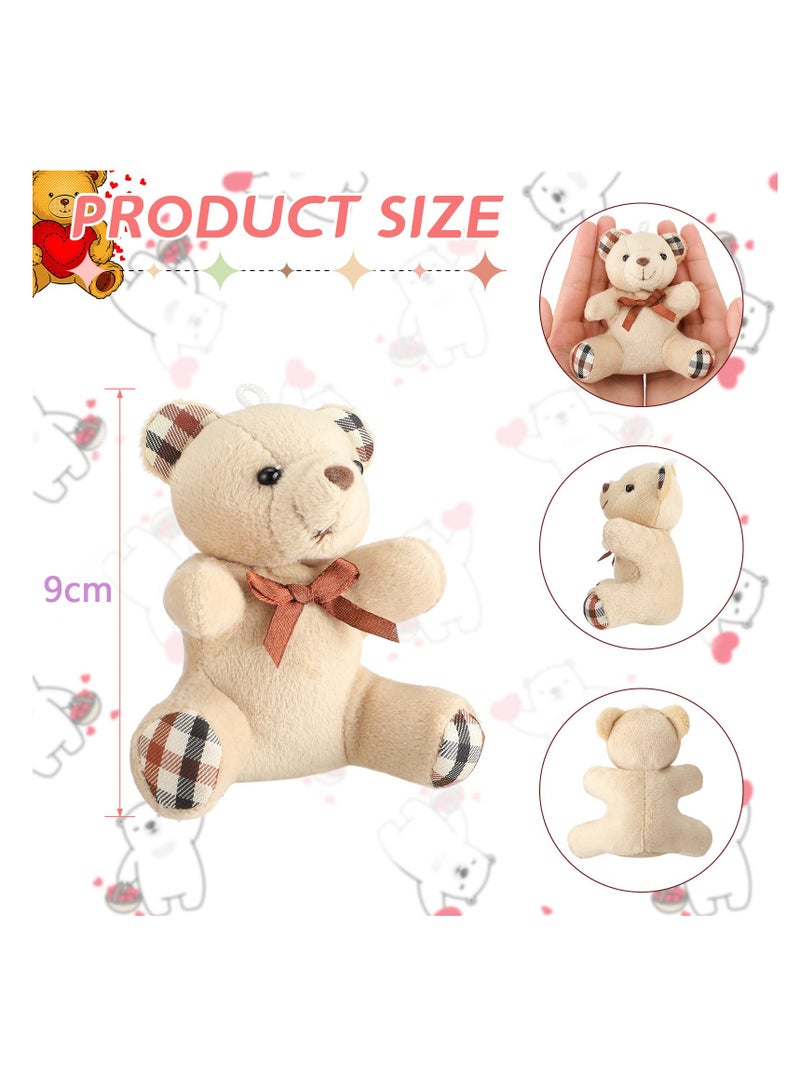 16 Pcs Mini Bear Stuffed Animal 3.5 Inch Bear Bulk Small Bear Mini Joint Bear Soft Tiny Bear Doll for DIY Keychain Party Favor Decor (Light Brown, Dark Brown, Pink, Beige)