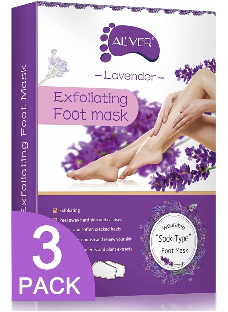 Foot Peel Mask 3 Pairs Exfoliating Foot Mask for Calluses, Dry ed Heels and Dead Skin, Moisturize Repair Rough Foot with Natural Ingredients, Feet Peeling Mask for Women & Men, Lavender Scent