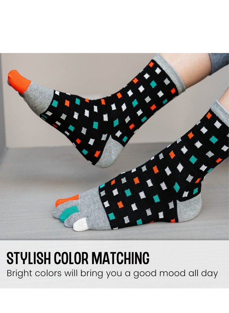 Toe Socks Mens Five Finger Socks Cotton Sports Running Socks, Athlete Crew Socks with Toe for Men, 5 Pairs