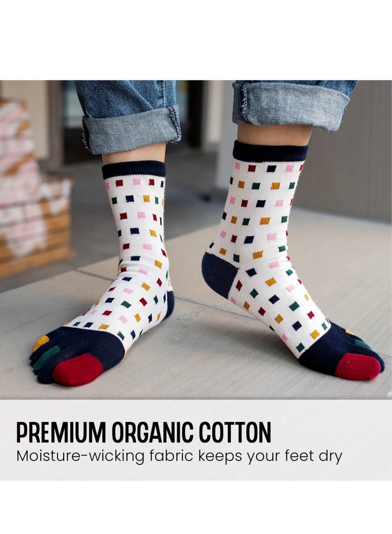 Toe Socks Mens Five Finger Socks Cotton Sports Running Socks, Athlete Crew Socks with Toe for Men, 5 Pairs
