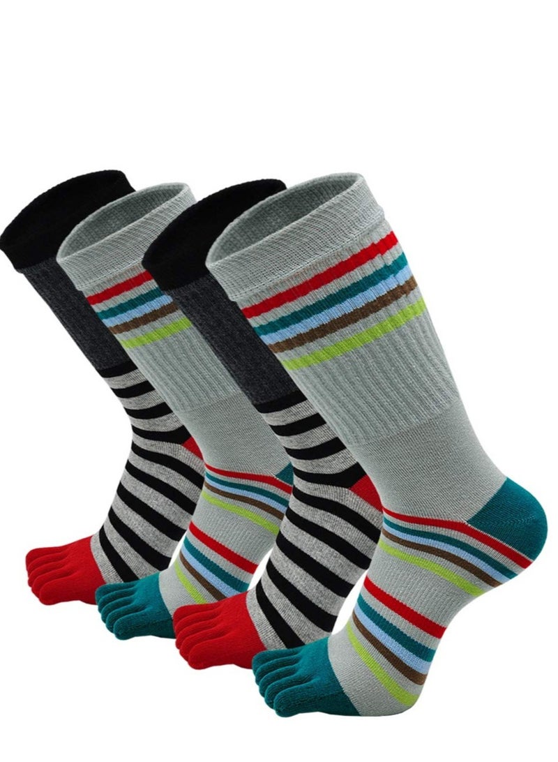 Mens Toe Socks Running Five Finger Socks Mini Crew Sport Cotton Socks, 4 Pairs