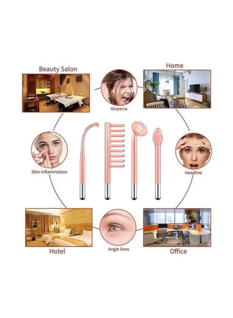 Portable Electrode High Frequency Facial Treatment Machine, Blemish and Spot Control, Skin Firming and Radiance, Wrinkle Reduction Skin Treatment Stick, Comes with 4 Different Tubes