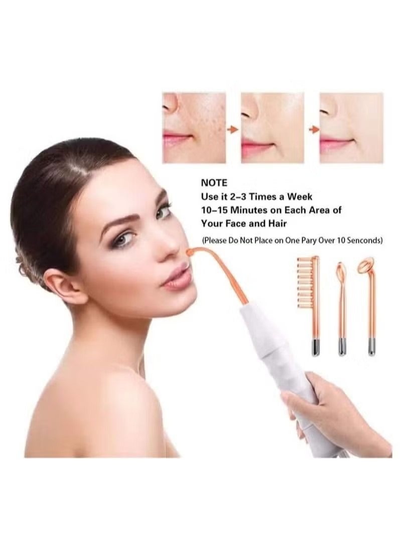 Portable Electrode High Frequency Facial Treatment Machine, Blemish and Spot Control, Skin Firming and Radiance, Wrinkle Reduction Skin Treatment Stick, Comes with 4 Different Tubes