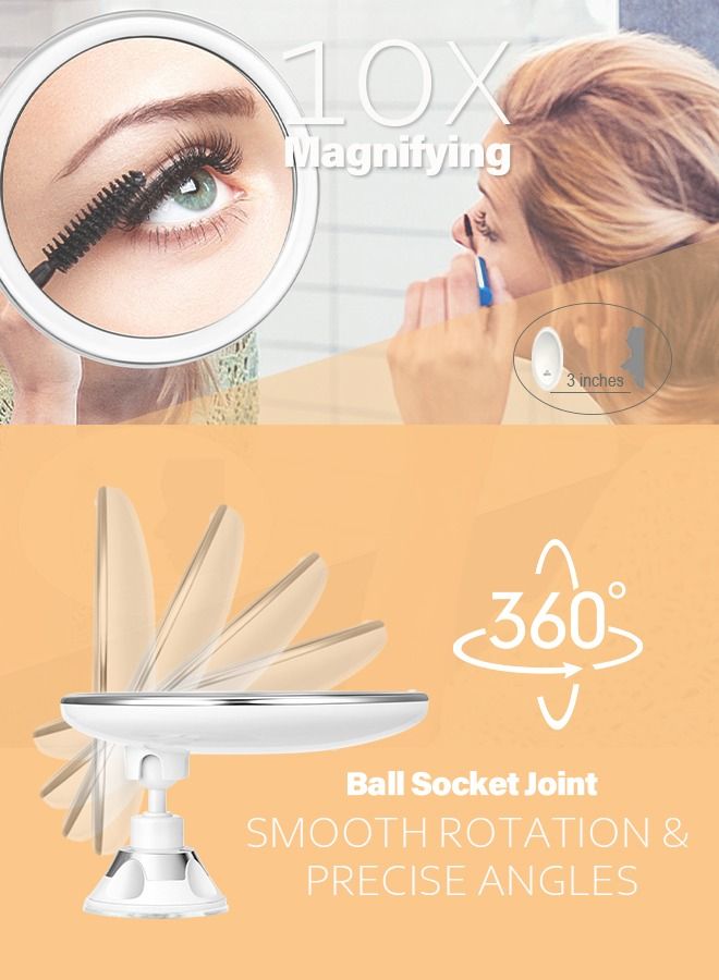 Magnifying Mirror with Light,10x Magnification Makeup Mirror with Lights and Suction Cups,Lighted Makeup Mirror with comb,360 Degree Swivel Join.