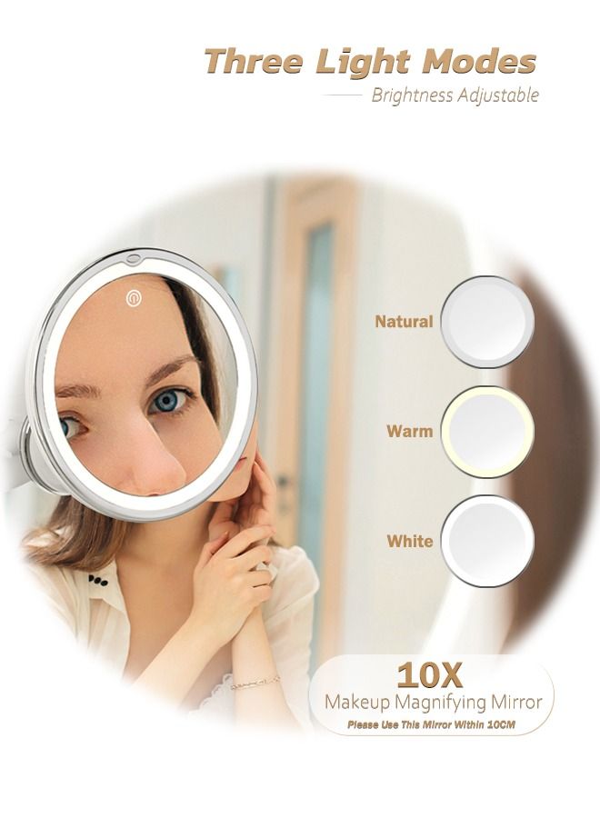 Magnifying Mirror with Light,10x Magnification Makeup Mirror with Lights and Suction Cups,Lighted Makeup Mirror with comb,360 Degree Swivel Join.