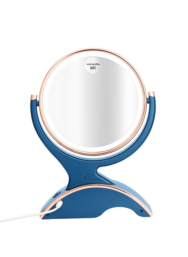 Magnifying Makeup Mirror with Light-1x/10x Rechargeable Lighted Mirror with Magnification  Double Sided 360 Degree Vanity Mirror,Dual Power.(Blue)
