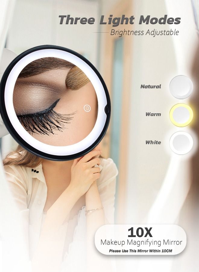 8 inches Magnifying Mirror with Light, 10x Magnification 3 Light Modes Makeup Mirror with Suction Cups ,Smooth and Easy Install ,360 Degree Swivel Joint.
