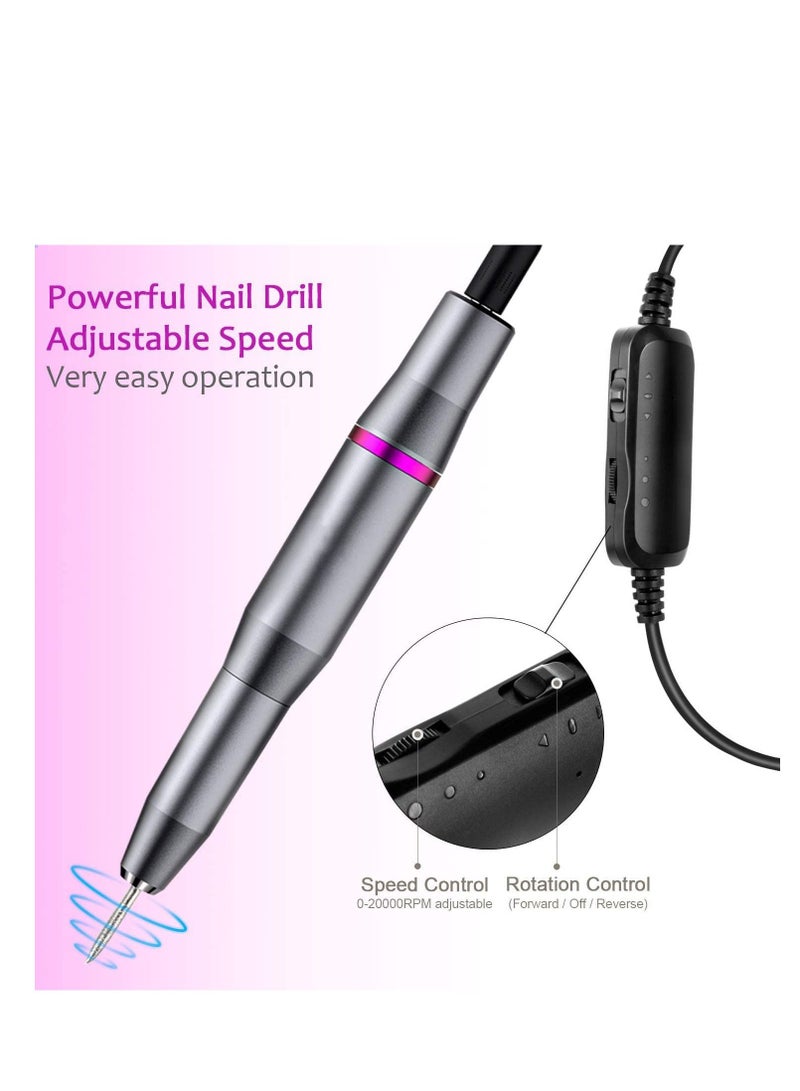 Electric Nail Drill,  Portable Electric Nail Drill, Rechargeable  Nail Drill with Nail Drill Bits and Sanding Bands, for Acrylic, Gel Nails, Manicure Pedicure Polishing Shape Tools
