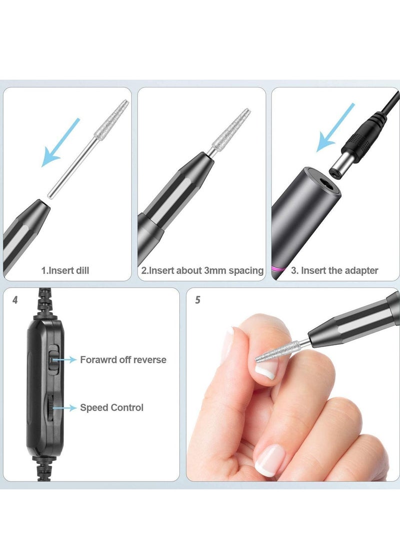 Electric Nail Drill,  Portable Electric Nail Drill, Rechargeable  Nail Drill with Nail Drill Bits and Sanding Bands, for Acrylic, Gel Nails, Manicure Pedicure Polishing Shape Tools