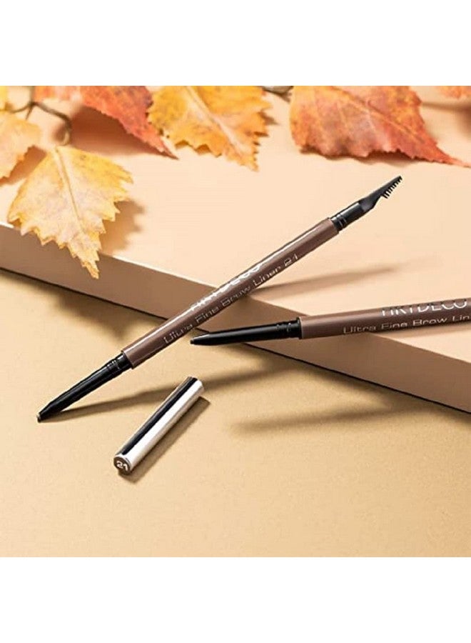 Ultra Fine Brow Liner Ash Brown Thin Twistout Tip Creates Ultrafine Lines Integrated Grooming Brush Smudgeproof & Waterproof Eyebrow Pencil Eye Makeup Vegan 0.03 Oz