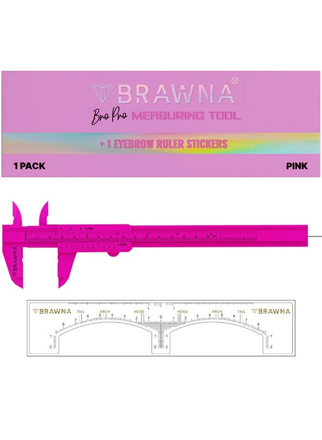 1 Pc Brow Pro Measuring Tool With 1 Eyebrow Ruler Sticker Double Scale Eyebrow Ruler For Microblading Eyebrow Mapping Caliper Vernier Pmu Supplies Eyebrow Calipers Ruler Plastic Pink